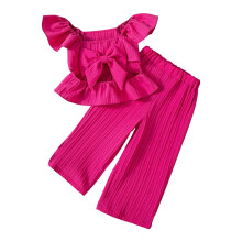 Conjunto infantil casual Ediodpoh para meninas de 2 a 9 anos: blusa com laço + macacão com cintura elástica, vermelho, ideal para o dia a dia no