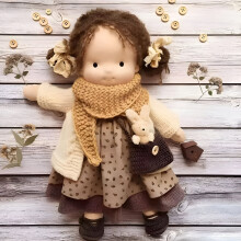 Waldorfpuppe, handgefertigt, gehäkelt, Vintage, 32 cm