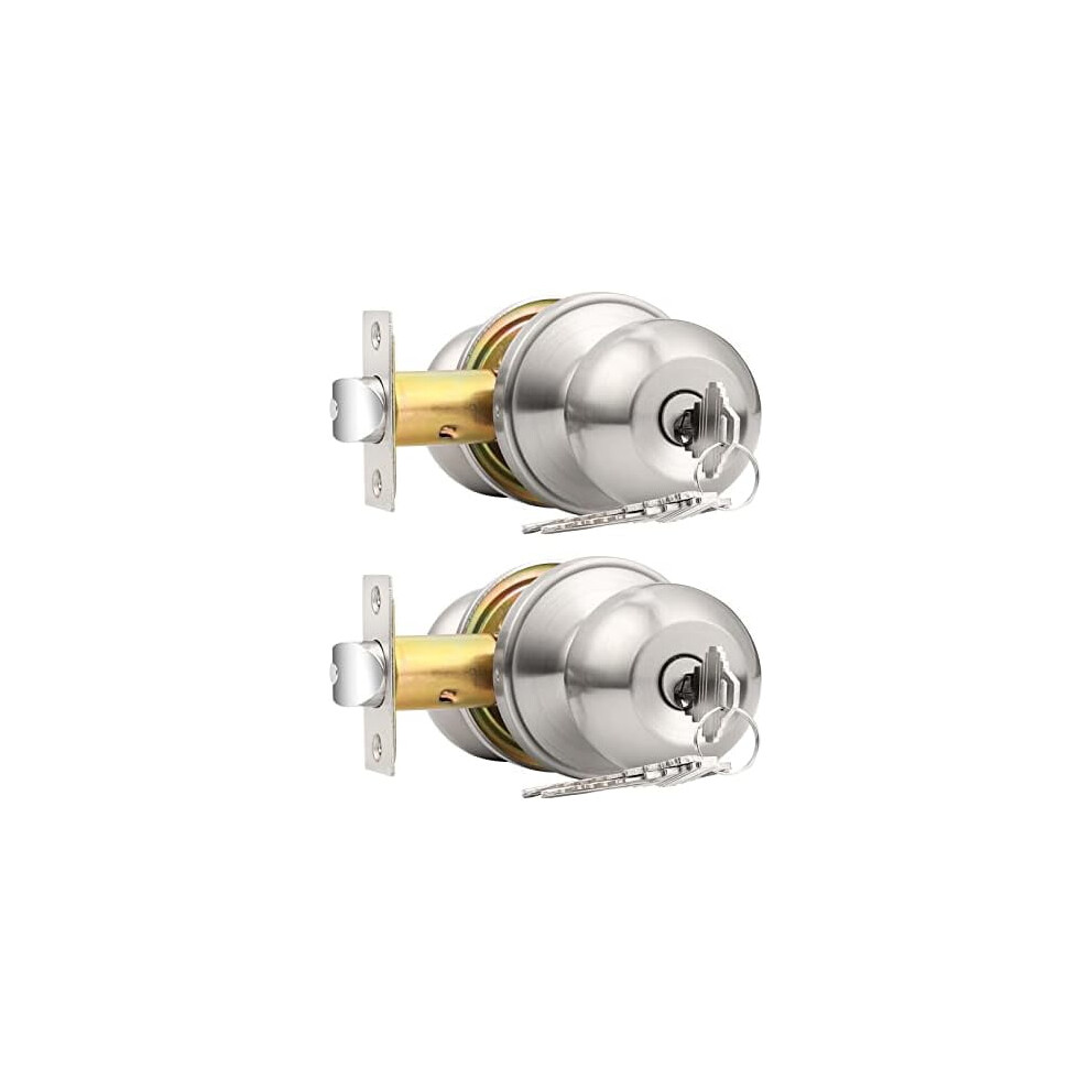 2 Pack Keyed Alike Entry Door Knobs With Lock And Key Ball Door Knob Handles Entrance Door Lockset Brushed Nickel Finish 9149926258940