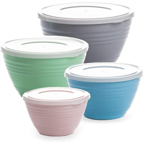 4-Piece Nesting Mixing Bowl Set with Lids – Dishwasher Safe, Compatible with Kitchen Use