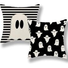 Poszewki na poduszki na Halloween 18x18, zestaw 2 sztuk, czarne, urocze dekoracje z motywem ducha na kanapę i sofę