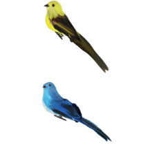 Lot de 2 oiseaux artificiels colorés avec pince, pour loisirs créatifs et décoration saisonnière.