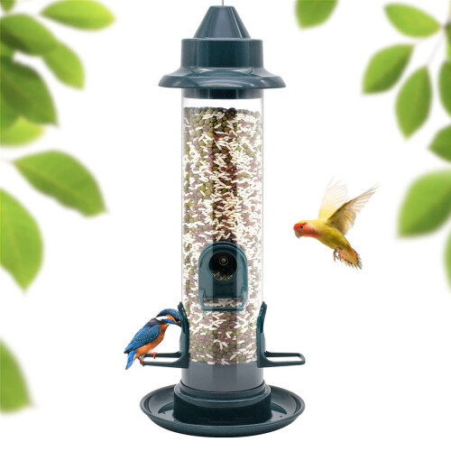 SWSMSZ Squirrel Proof4-Perch Finch Ταΐστρα Πουλιών με Σωλήνα και Κάλυμμα Βροχής, Χωρητικότητα 15
