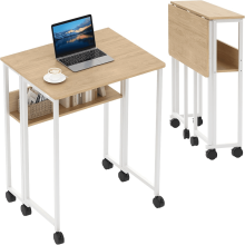 Escritorio plegable para portátil que ahorra espacio con estante de almacenamiento, escritorio móvil con ruedas, perfecto para espacios pequeños,