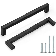 Lot de 10 poignées carrées de 19 cm (7,5 po), noir mat, acier inoxydable, compatibles avec les armoires standard