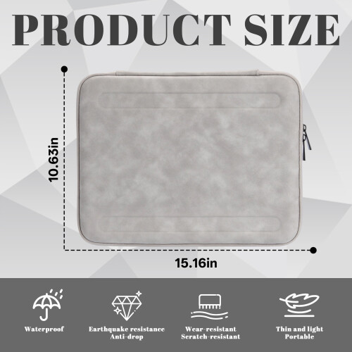 Bolsa para laptop GASTROPOD de 15,6 a 16 polegadas, capa impermeável em camurça sintética com forro de lã e compartimentos — compatível com 1