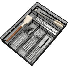 Silverware Organizer Metal Mesh, Large Drawer Organizer, Utensil Cutlery Tray for kitchen drawers, Flatware with 6 Compartment, Black (11.3”*16“)