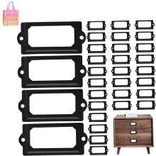 32PCS 70x33mm Black Metal Label Holders, Office Library File Drawer Cabinet Shelf Tag Frames Z