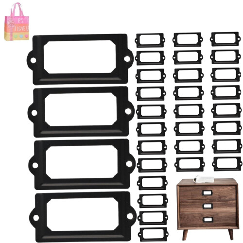 Sorte metalmærkeholdere 70 x 33 mm 32 stk.