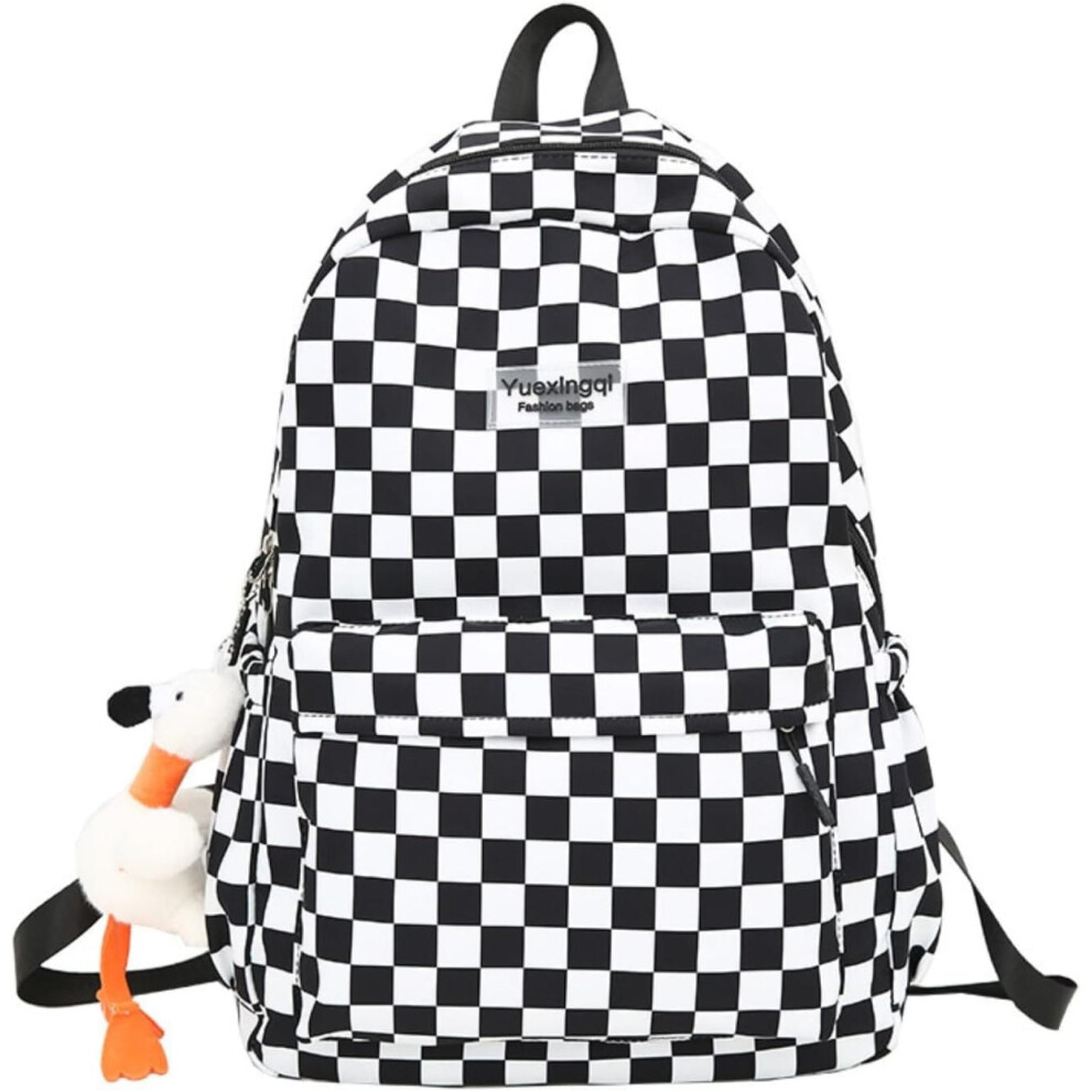 Y2k Checkered Backpack With Kawaii Pendant Checkerboard Backpack Cute Preppy Laptop Backpack Rucksack, Light/Black 9327961579637