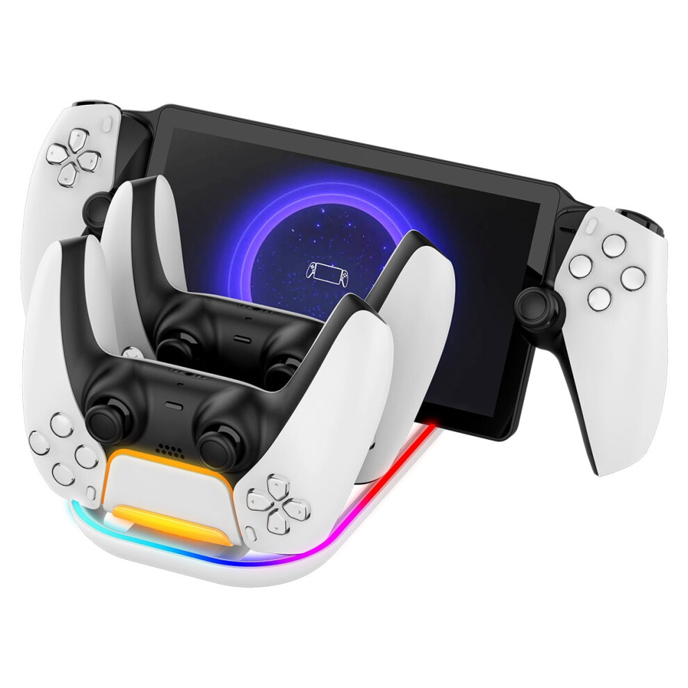 Ps5 3-In-1 Charging Station With Rgb - Charger Dock For Playstation Portal Handheld & 2 Dualsense Controllers | Ps5 Accessories Light 9327961581258