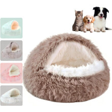 Cozy Cocoon Pet Bed for Dogs & Cats - Hooded Cave-Style Covered Dog Bed, Plush Fluffy Anti-Anxiety Donut Design for Small & Medium Pets (Coffee, M)