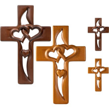 Handmade Wooden Cross with Intertwined Hearts,Handmade, Wall-mounted vintage wall decor, for Living Room Bedroom Wedding Gift