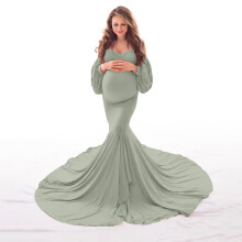 Rydcot Umstandskleid für Damen, sexy Fotoshooting-Accessoires, schulterfreies langes Umstandskleid, Grün, Größe 10 (XL)