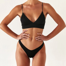 Bronntanas di Snámh Snámha Bikini Dhá phíosa do Mhná Soladach Brúigh Suas Gearrtha Ard Lása Suas Tacar Bikini Halter Dhá phíosa Dubh