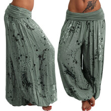 Palazzo-Hose für Damen in großen Größen, hochgeschnittene, lässige Hippie-Hose im Boho-Stil, bedruckte Damenhose mit weitem Bein und lockerem