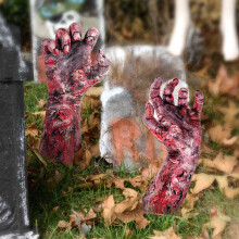 Lot de 2 piquets de jardin en forme de mains effrayantes – Décoration extérieure d'Halloween, thème cimetière de zombies, utilisable dans le