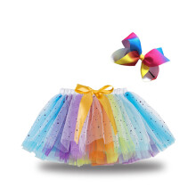 Mini tutu sukňa pre batoľatá dievčatká, roztomilá párty tanečná spletená priadza s dúhovou sieťkou, flitrami a tylovou sukňou, mašľou