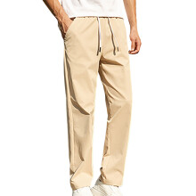 lulshou Men's Pants Solid Color Straight Leg Pants Casual Trousers with Elastic Waistband for Comfortable Daily Wear & Office, Khaki, XXXXL