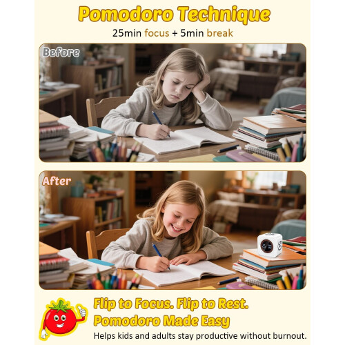 Pomodoro Timer Cube for Kids & ADHD – Visual Flip Timer, 5/10/25/50min + Custom Countdown, Silent/Sound Mode, White 2