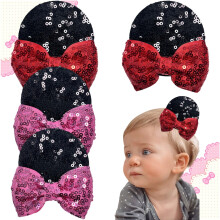 Set van 4 haarstrikjes met pailletten van 3,4 inch voor peutermeisjes, glitterclips voor kinderfeestjes en dagelijkse kapsels.