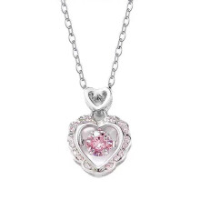 Pink Love Heart Pendant Necklace Crystal Hollow Neck Jewelry Gifts NE1 L3U8