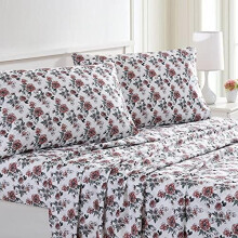 Bedrucktes 4-teiliges, extraweiches Bettwäscheset mit Laken und Kissenbezügen, tiefe Taschen für Matratzen bis zu 40 cm Höhe, Rose Bloom Queen