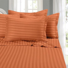 6-teiliges Bettwäscheset aus weicher Mikrofaser, 1500 Fadenzahl, tiefe Taschen, knitterarm, Damaststreifen, Queen-Size, Koralle – Geeignet für