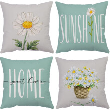 Daisy Pillow Covers 16x16, Set of 4, Floral Gray Spring Cushion Covers for Couch, Sofa, Patio – Compatible with 16" Inserts