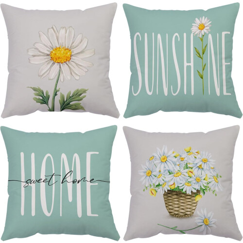 Μαξιλαροθήκες Daisy 16x16, Σετ 4 τεμαχίων, Γκρι λουλουδάτα καλύμματα μαξιλαριών
