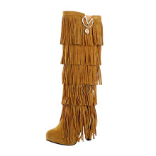 Dámské kozačky Fuzzy, retro, jednobarevné, etnické, semišové, s třásněmi, kovová dekorace, dámské, vysoké, US: 5(35)