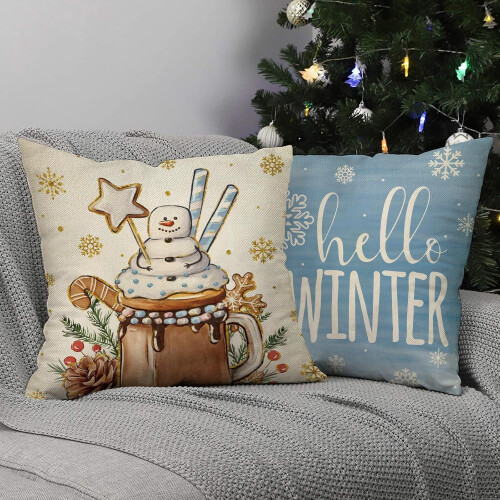 Μαξιλαροθήκες Hello Winter Blue 16x16 (4 τεμάχια), Ζεστό σχέδιο σε χρώμα 1