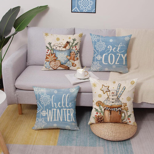 Μαξιλαροθήκες Hello Winter Blue 16x16 (4 τεμάχια), Ζεστό σχέδιο σε χρώμα 2