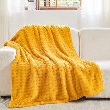 Super Soft Yellow Throw Blanket – Silky Flannel Fleece, 3D Waffle, Lightweight, All-Season (Mustard, 50"x70")