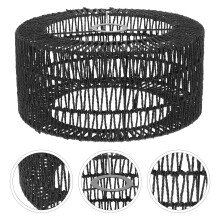 Abat-jour rond FRCOLOR en rotin noir tressé et corde de paille, sans éblouissement, 1 pièce