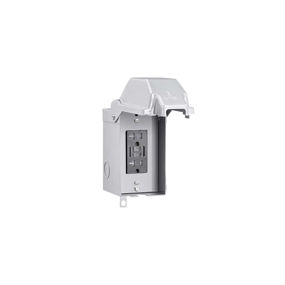 Outdoor 20A Waterproof Electrical Box With Gfci Receptacle, Rainproof 3R Metal Enclosure, Compatible With Backyard & Lighting 9313598988645