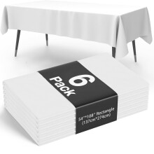 Paquete de 6 manteles desechables de plástico de 137 x 274 cm, impermeables y resistentes a las manchas, para mesas rectangulares – Blanco