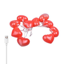 Girlanda świetlna LED w kształcie serca, 2 m, 10 diod LED, zasilana przez USB, świecąca światłem ciągłym – romantyczna dekoracja domu,
