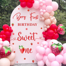 Calcomanía de primer cumpleaños con temática de fresas – Decoración para fiesta de primer cumpleaños con temática de fresas (compatible con