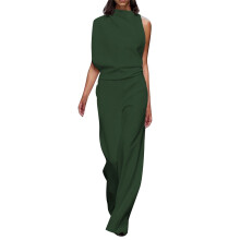 Macacão Ediodpoh feminino, cor sólida, calça reta, design simples e requintado, verde, tamanho XXXL.