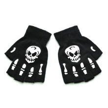 Halloween Skeleton Gloves Glow in the Dark, Full Finger Skeleton Pattern Knitted Warm Gloves, Cosplay Costume Accessories for Men Women Adults