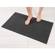 Tapis de bain, 51 x 86 cm, 100 % coton, antidérapant, lavable, à poils longs, gris.