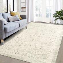 5x7 Vintage Washable Floral Distressed Stain Resistant Thin Foldable Area Rug for Home Office Dining Room Green