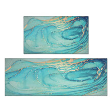 Teal Abstract Marble Kitchen Rug Set (2 PCS), Anti-Fatigue, Non-Slip, Washable Runner Mat for Sink & Laundry – Compatible with Standard Kitchen