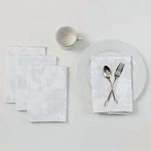 Serviettes de table Harmony Scroll en tissu damassé tissé, lot de 4 (45,7 x 45,7 cm, blanc) – pour le quotidien, les fêtes, les mariages et les