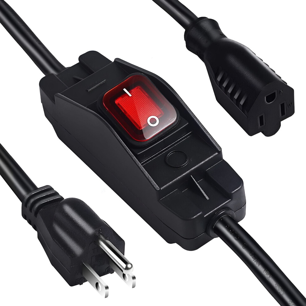 Heavy Duty 6Ft Black Sjtw Outdoor Extension Cord With Waterproof On/Off Switch, 125V/250V, 3-Prong 9448990453948