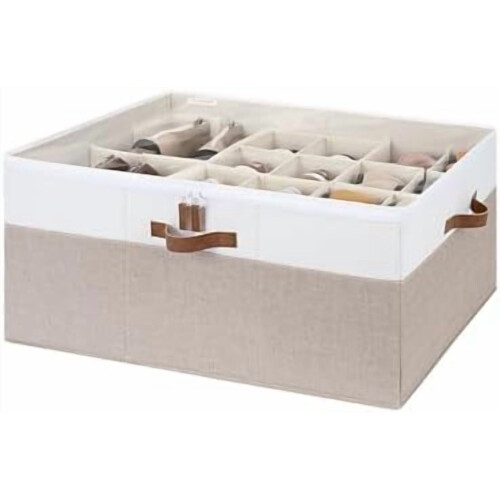 Shoe Storage Bin with Clear Lid and Adjustable Dividers