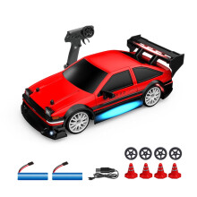 Coche RC de derrape de 2,4 GHz: 24 pulgadas, 30 km/h, tracción a las cuatro ruedas, luces delanteras, inferiores y traseras, ruedas reemplazables.