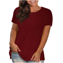 Zomerse tops voor dames, T-shirts voor dames in grote maten, tops met ronde hals en korte mouwen, losse pullovers, modieuze effen kleuren, casual