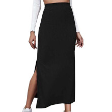 Maxi rok met split, hoge taille rokken voor dames, veelzijdige halve rok effen kleur elastische wikkelrok met split zwart 3XL